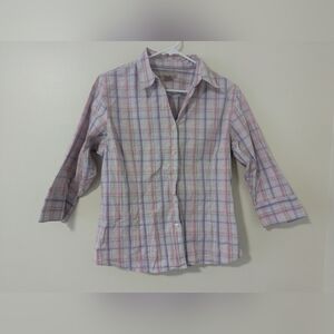 Mountain Lake Picnic Plaid Pink and Purple Blouse Shirt Womens Size Large Casual